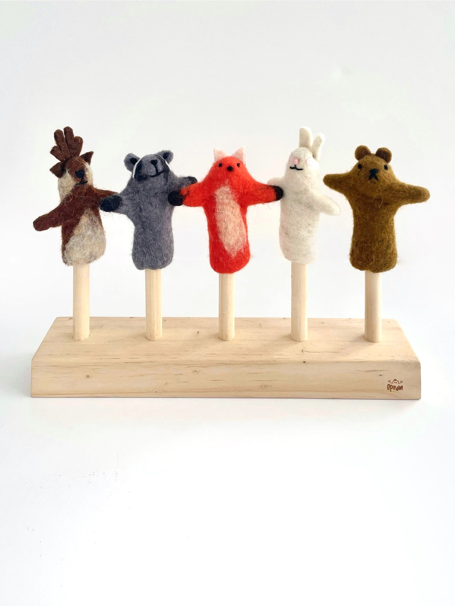 Títeres de dedo: Combo Set Animales del Bosque + Porta títeres para 5 piezas